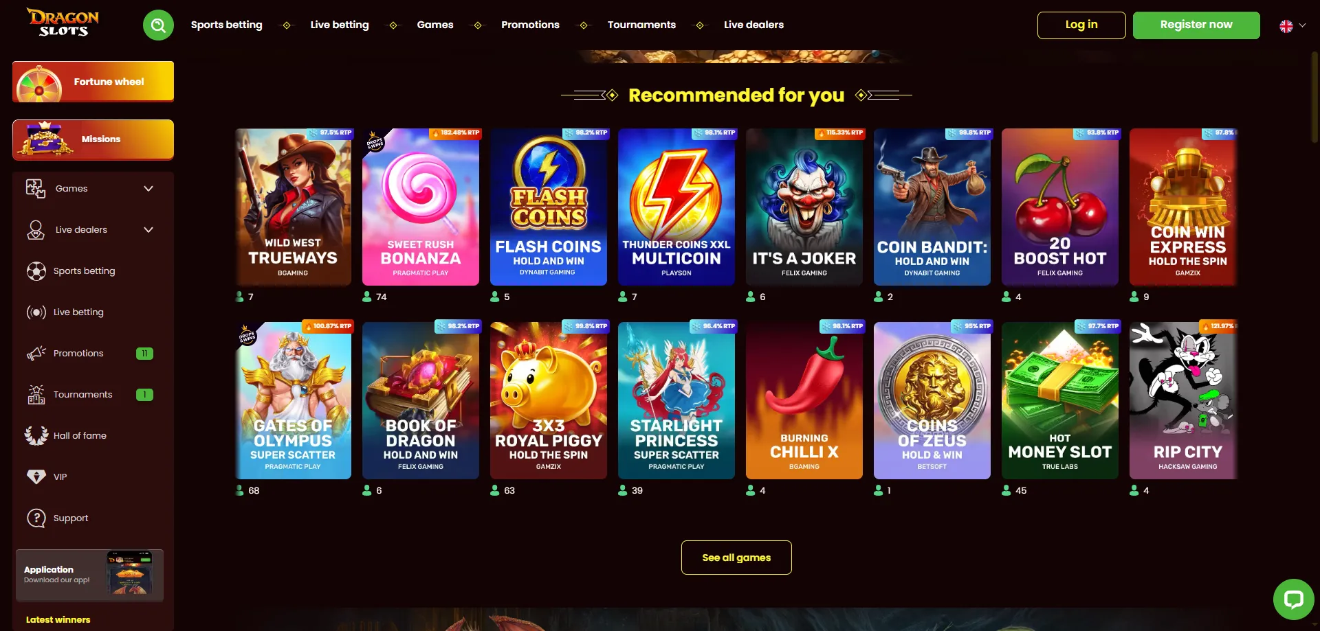 Dragon Slots Casino slot games library — thousands of titles available